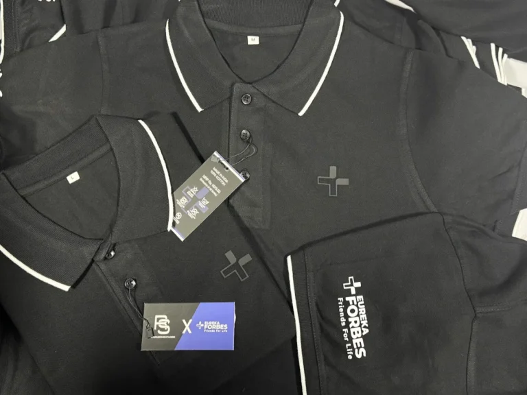 Eureka Forbes corporate polo with collar tipping and sleeve logo
