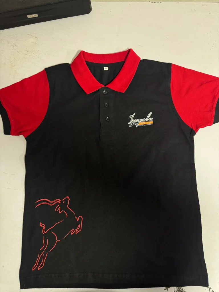 Red and black polo with chest logo for Impala