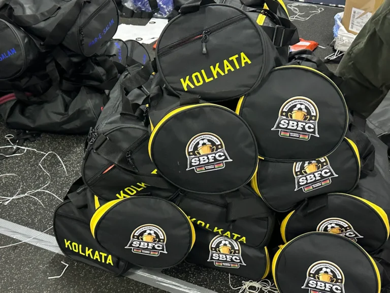 Custom team kit bags for a football tournament